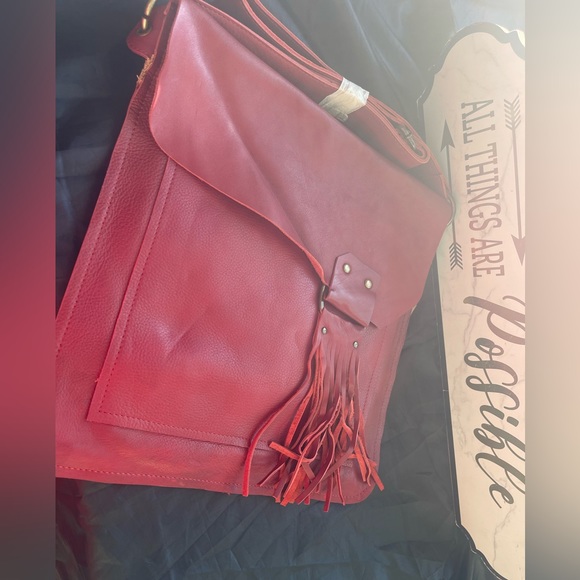 LISA LEONARD Deep Ruby Red Leather Cross-body Handbag - - Picture 4 of 12